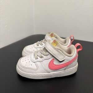 Nike Court Borough‎ Low Size 5.5C White Pink Swoosh BQ5453-108 Sneakers Casual